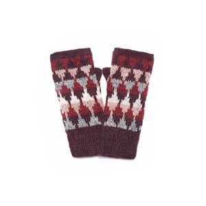 5637 Women's Jaya Geometric Patterned Wool Handknit Winter Half Mittens
